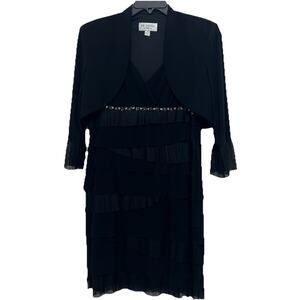 J.R. Nites By Carol Lin Size 16 Black Dress Bolero Jacket Beaded Pleated Wedding